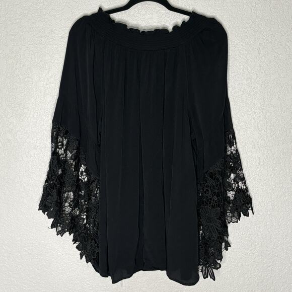 Ali Miles Women’s Tunic Top Black Lace Bell Sleeve Whimsigoth Boho 1X - Picture 3 of 5